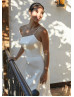 Ivory Satin Slit Modern Wedding Dress
